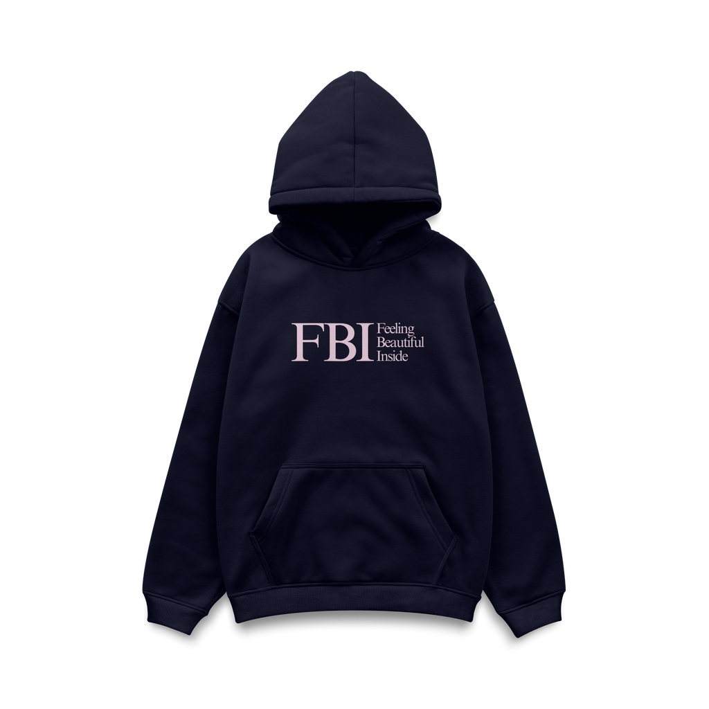 Feeling Beautiful Inside self love hoodie in navy blue – feminine empowerment sweatshirt.