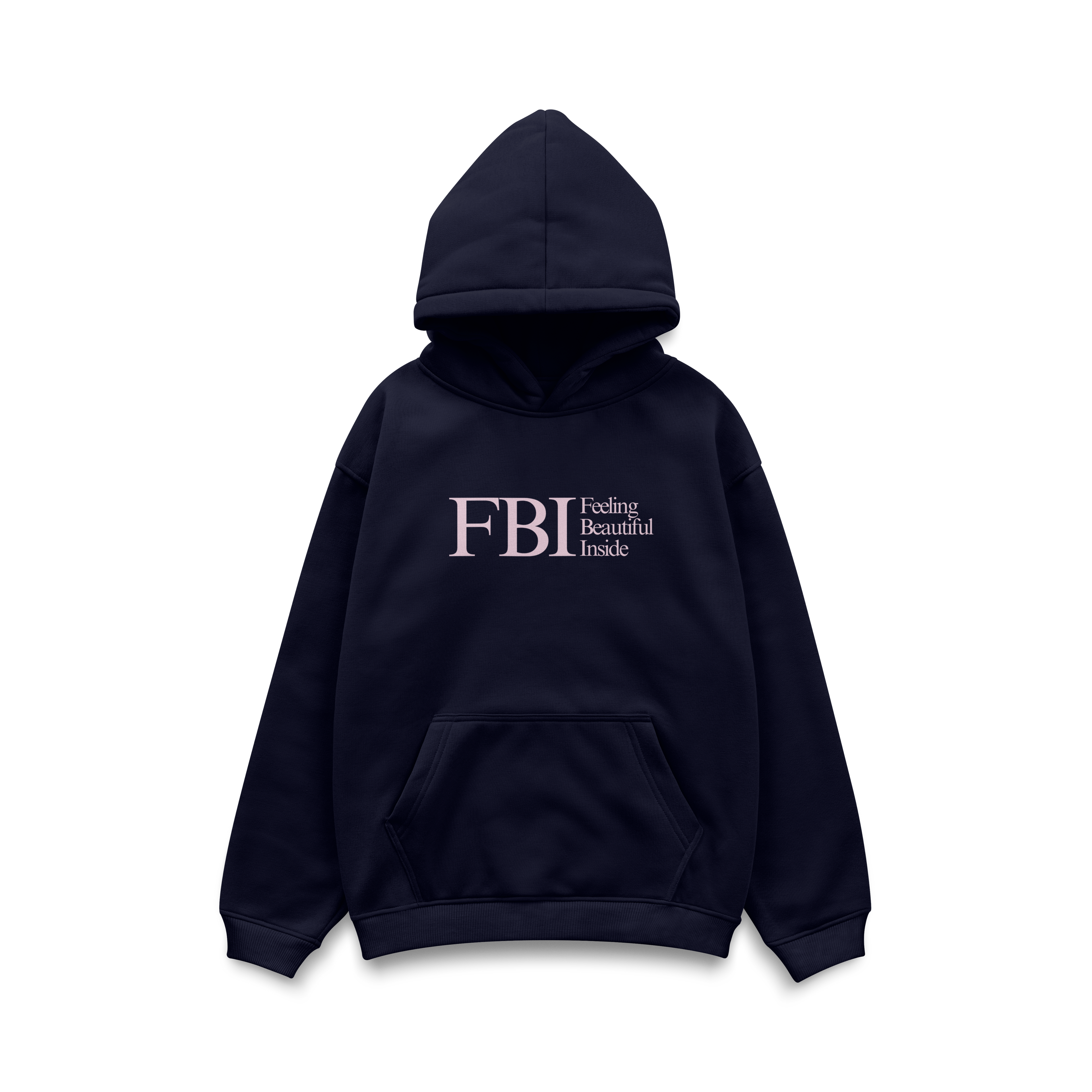 Feeling Beautiful Inside self love hoodie in navy blue – feminine empowerment sweatshirt.